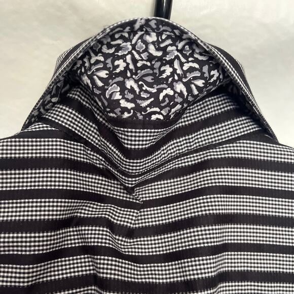 Bugatchi Uomo Dot Stripe Button Up Black Mens Shirt Sz XL Long Sleeve Contrast - Picture 9 of 12